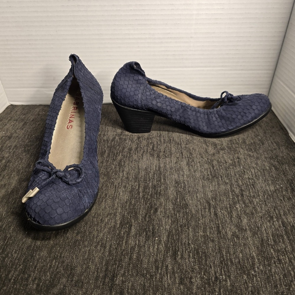Sabrinas Eneka Navy‎ Blue Scale Textured Pumps Block Heel Spain Womens 6.5 (37)